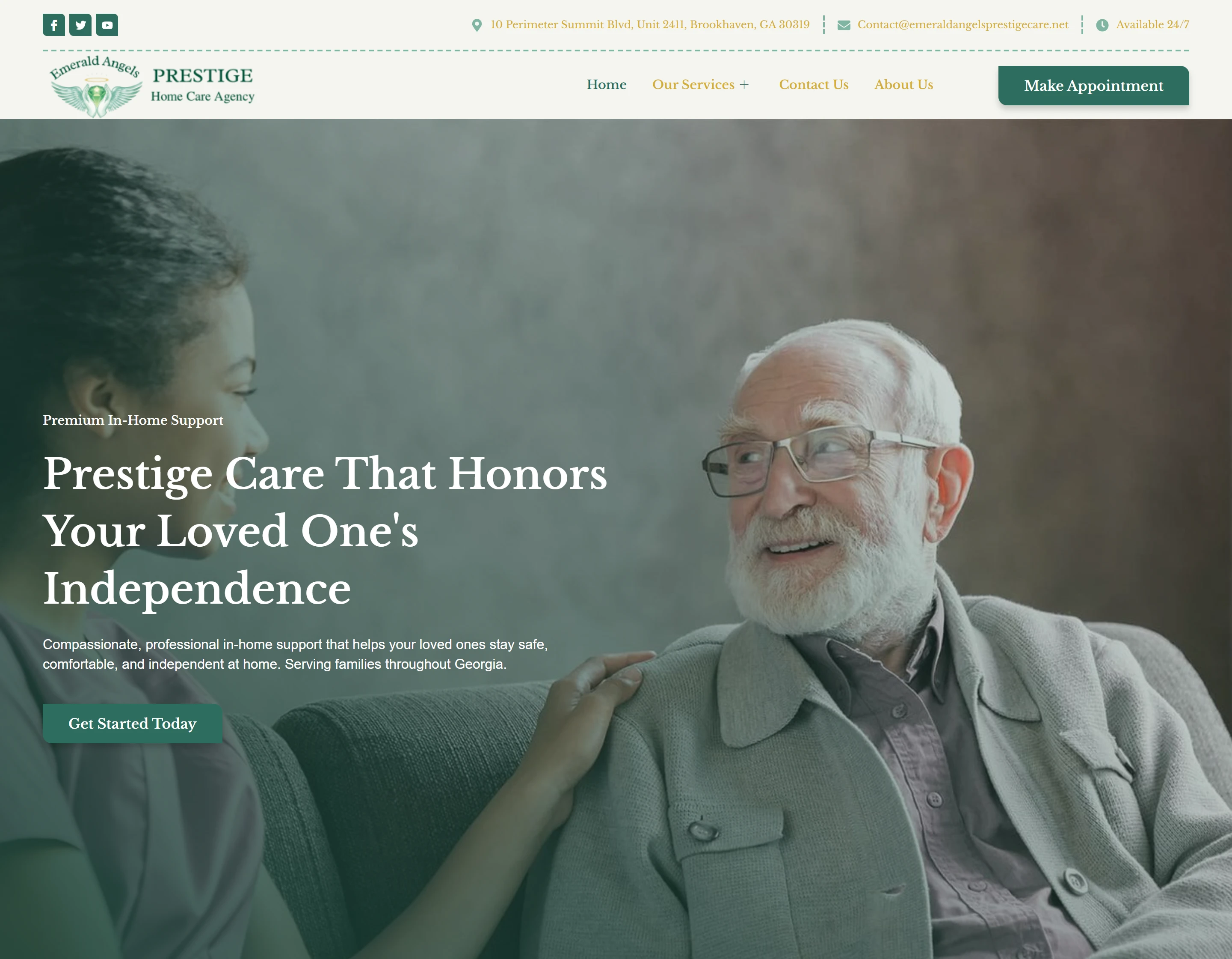 Emerald Angels Prestige Home Care Agency website - Premium home care services in Georgia